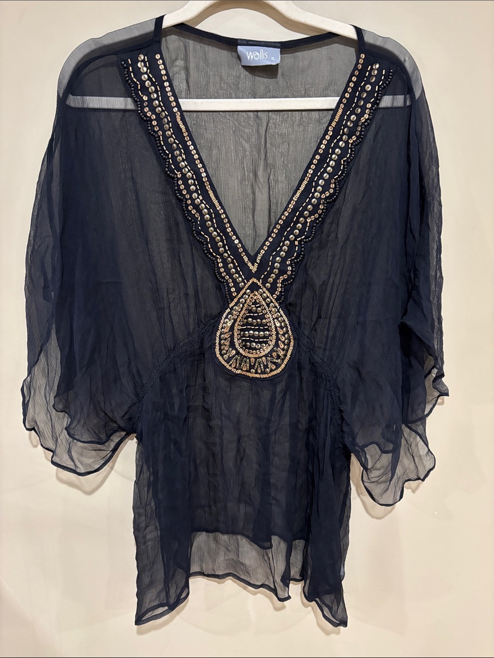 Beaded bohemian kimono sleeve tunic / coverup
